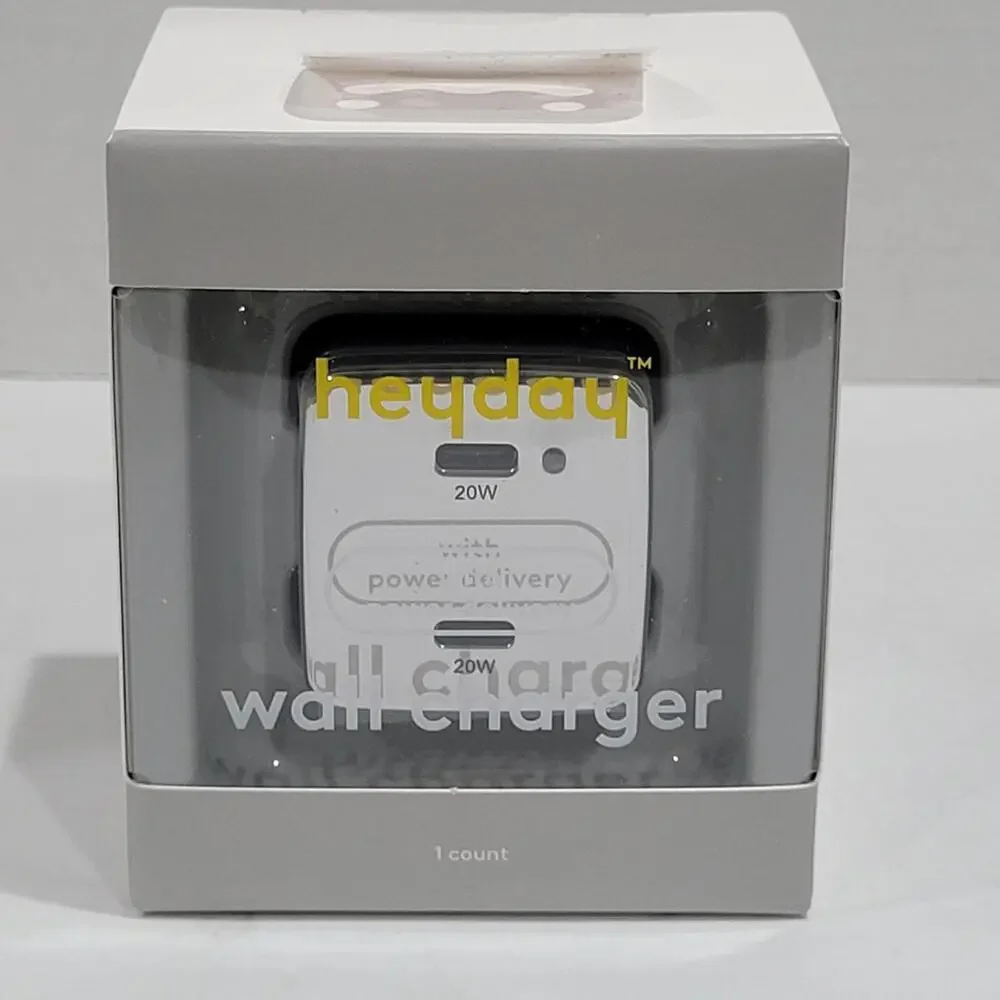 12pk heyday 2-Port USB-A and USB-C Wall Charger (Chrome, Black, Peach) New